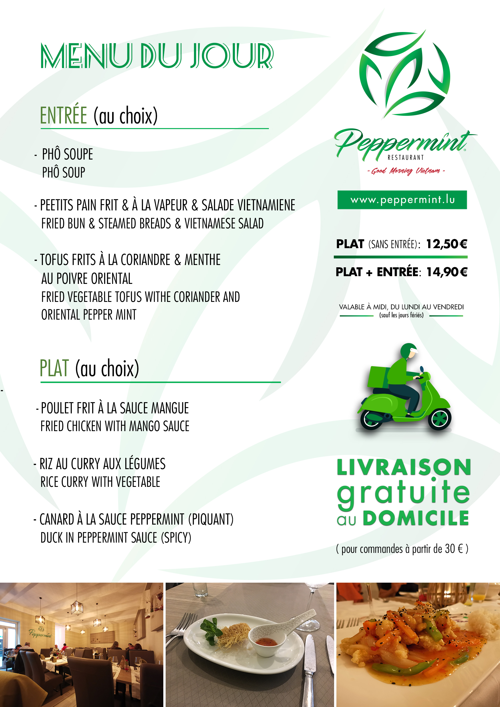 Menu Du Jour Do 5 Au 9 Octobre Restaurant Peppermint